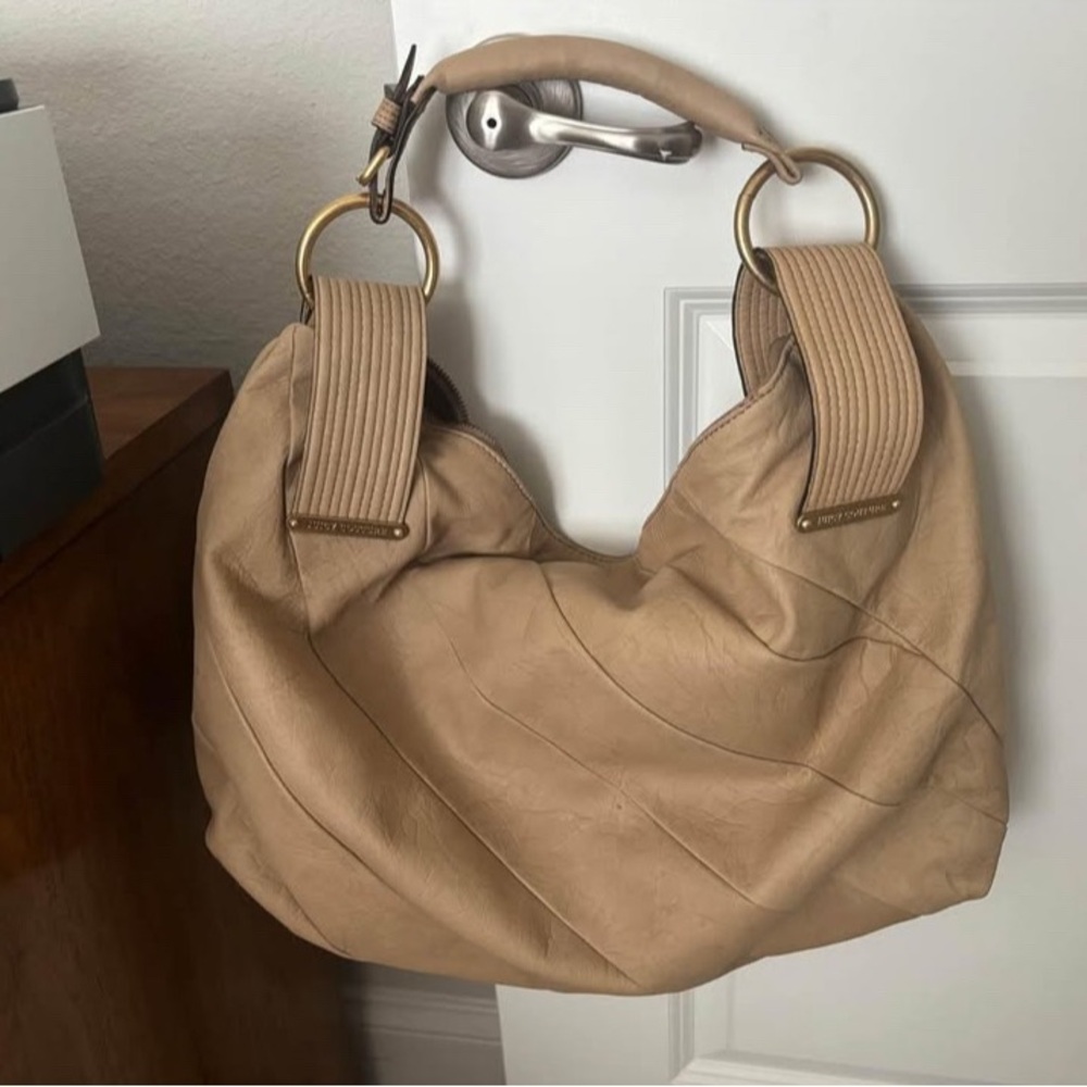 Juicy Couture Vintage Tan Leather Hobo Bag with Gold Rings
